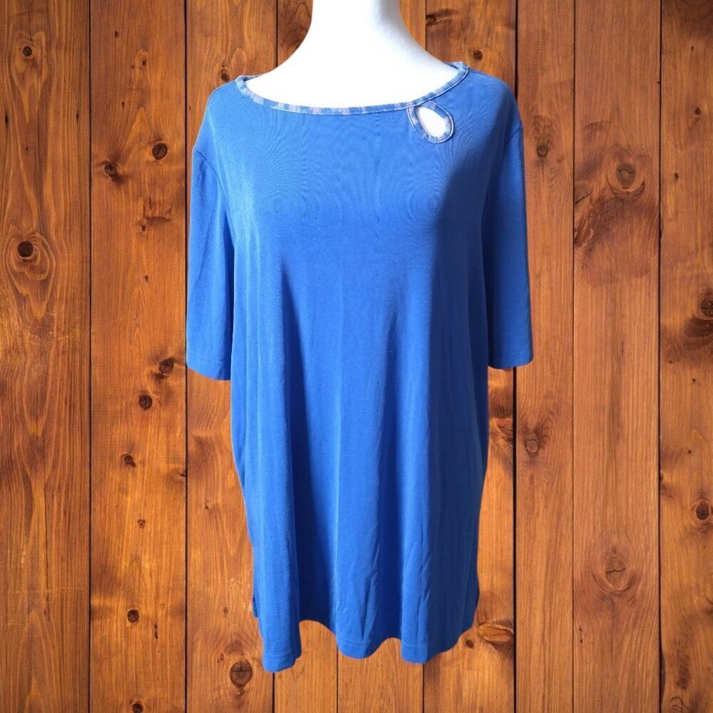 CAROLYN STRAUSS  1X PETITE SHORT SLEEVE BLUE PULLOVER SHIRT STRETCH NEW